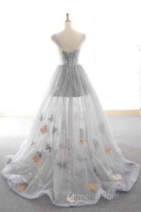 Gray Long Evening Prom Dress with Butterfly, New Arrival Unique Evening Dress Secondary image