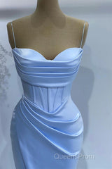Baby Blue Mermaid Sweetheart Evening Prom Dress With Spaghetti Straps