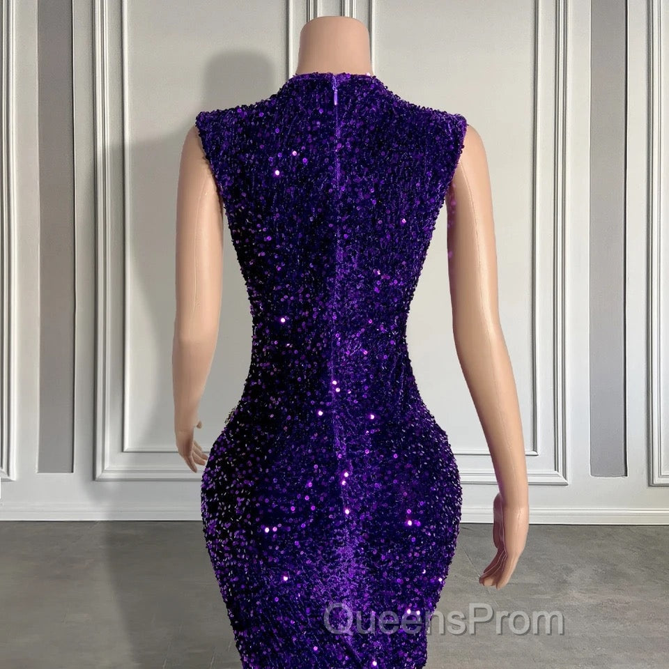 Sequined Sleeveless Mermaid Evening Prom Dress with Beadings