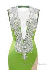 V-Neck Mermaid Brush Train Hollow Sleeveless Beading Evening Dresses