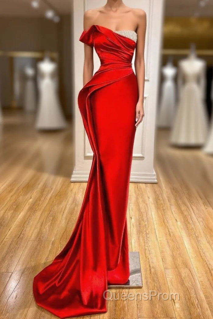 Strapless Red Mermaid Evening Prom Dress With Beads Main image