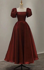 Elegant Satin A Line Ankle-length Short Sleeve Evening Dress with Ruching