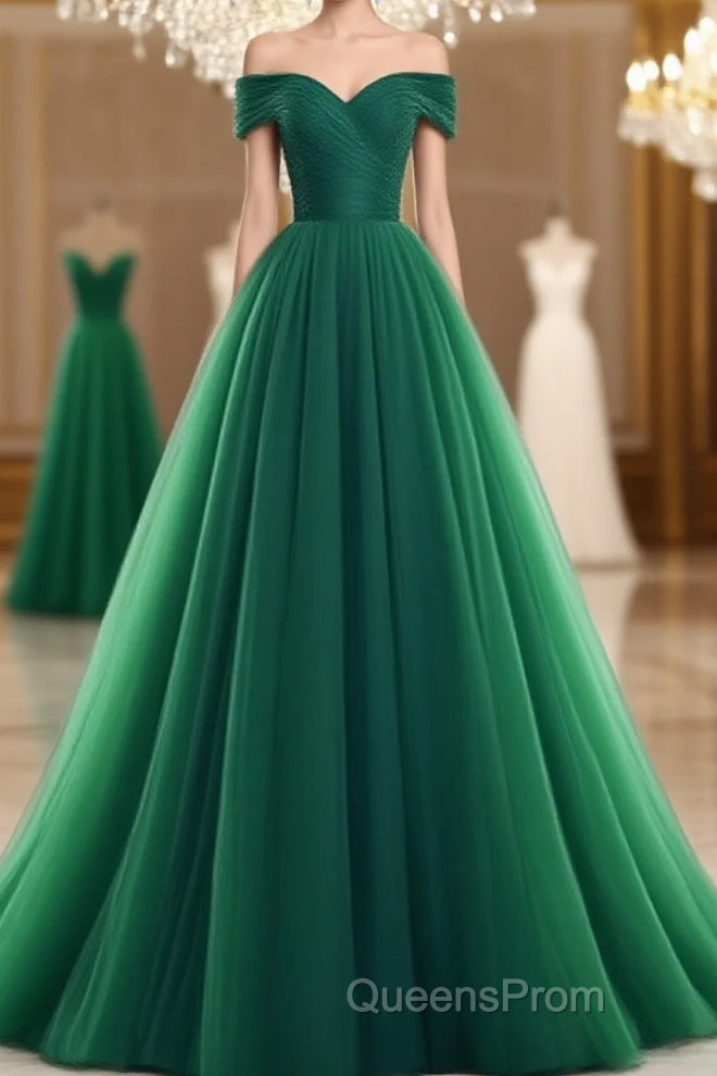 Tulle Off Shoulder Floor Length Party Dress, Long Evening Prom Dress, Evening Prom Dress Main image