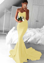Elastic Satin Prom Dresses Trumpet/Mermaid Sweetheart Court Train With Pleated