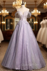 Elegance Purple Tulle Off the Shoulder Beading Evening Prom Dress