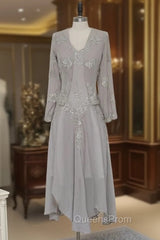 Elegance Silver Mother Of The Bride Dress A-line With Jacket Chiffon