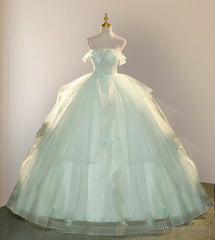 Elegant 3D Flowery Lace Sage Green Tulle Fairy Ball Gown