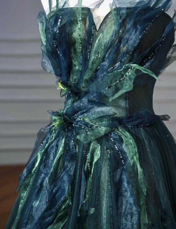 Elegant A Line Dark Green Tulle Long Classy Prom Dress