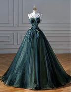 Elegant A Line Dark Green Tulle Long Classy Prom Dress