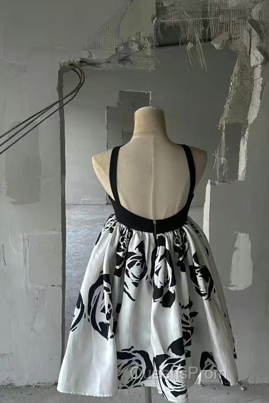 Elegant A-Line Flower Butterfly Black Short Homecoming Dress Online, Secondary image