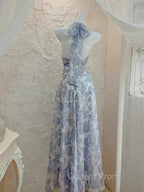Elegant A Line Halter Lilac Floral Chiffon Long Evening Dress Outfits