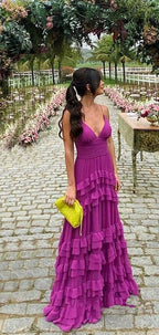 Elegant A Line Long Tiered Chiffon Classy Prom Dress 22Th Birthday Outfits