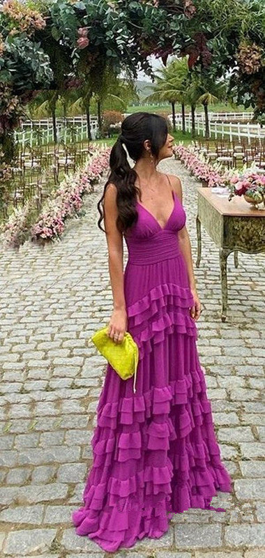 Elegant A Line Long Tiered Chiffon Classy Prom Dress 22Th Birthday Outfits