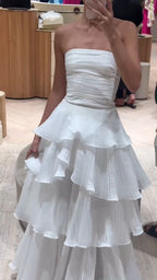 Elegant A Line Long White Tiered Classy Prom Dress 21Th Birthday Outfits