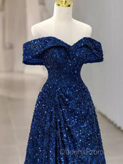 Elegant A Line Off The Shoulder Royal Blue Evening Prom Dress Formal Evening Dress