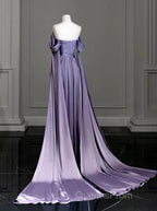 Elegant A Line Purple Satin Long Evening Prom Dress Formal Party Gown