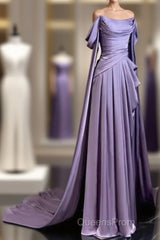 Elegant A Line Purple Satin Long Evening Prom Dress Formal Party Gown