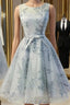 Elegant A-Line Scoop Sleeveless Open-Back Silver Tulle Short Homecoming Dress