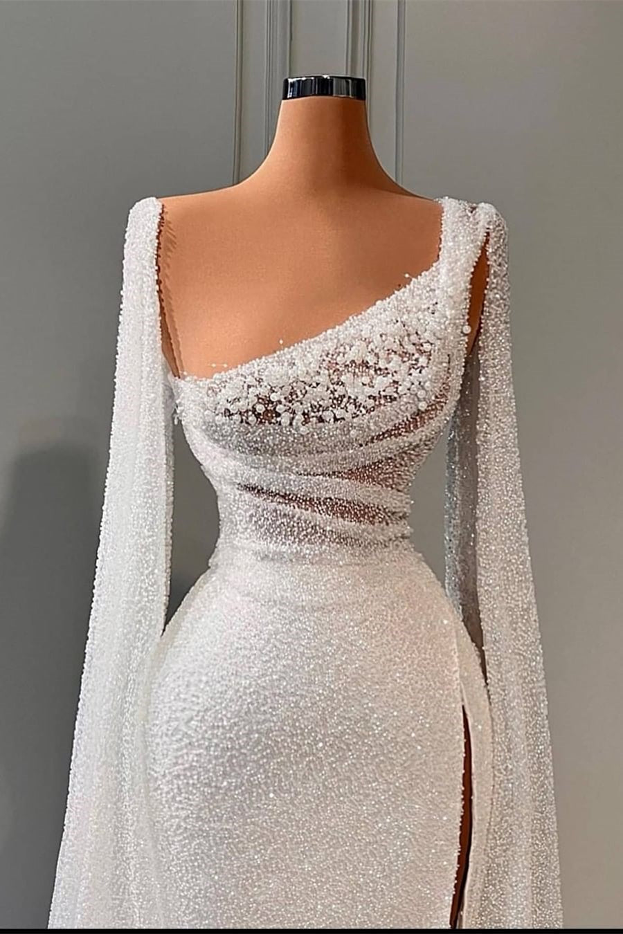 Elegant A-Line Sequins Split Bridal Dress With Beads
