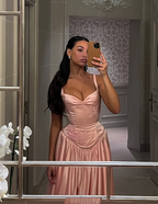 Elegant A Line Spaghetti Straps Floor-Length Satin Long Pink Classy Evening Dress Classy Prom Dress