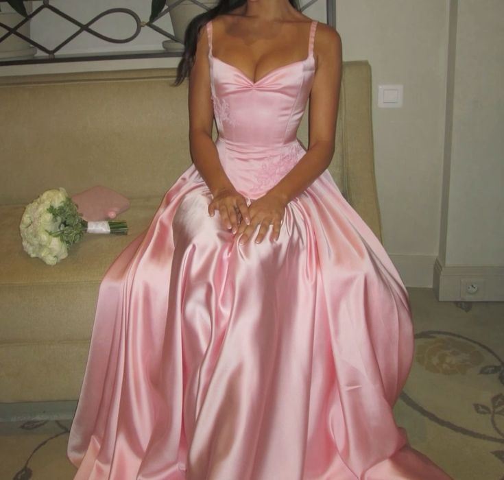 Elegant A Line Spaghetti Straps Floor-Length Satin Long Pink Classy Evening Dress Classy Prom Dress