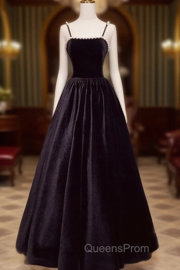 Elegant A-Line Spaghetti Straps Sleeveless Backless Long Evening Prom Dress With Beading