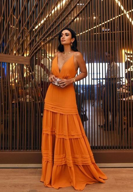 Elegant A Line Strap Long Organge Classy Prom Dress 22Th Birthday Outfits