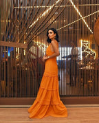Elegant A Line Strap Long Organge Classy Prom Dress 22Th Birthday Outfits