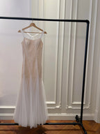 Elegant A-Line Strap Pearl Tulle Long Classy Prom Dress