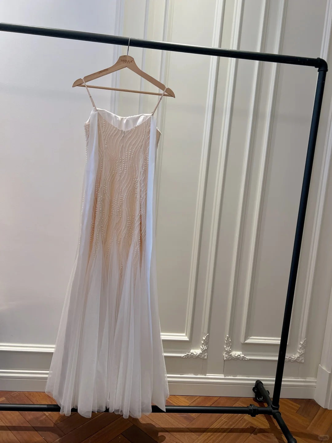 Elegant A-Line Strap Pearl Tulle Long Classy Prom Dress