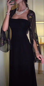Elegant A Line Strapless Long Prom Dresses Black Formal Dress