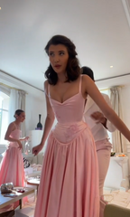 Elegant A Line Straps Pink Satin Long Length Classy Prom Dress Birthday Outfits
