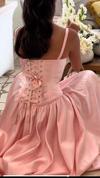 Elegant A Line Straps Pink Satin Long Length Classy Prom Dress Birthday Outfits