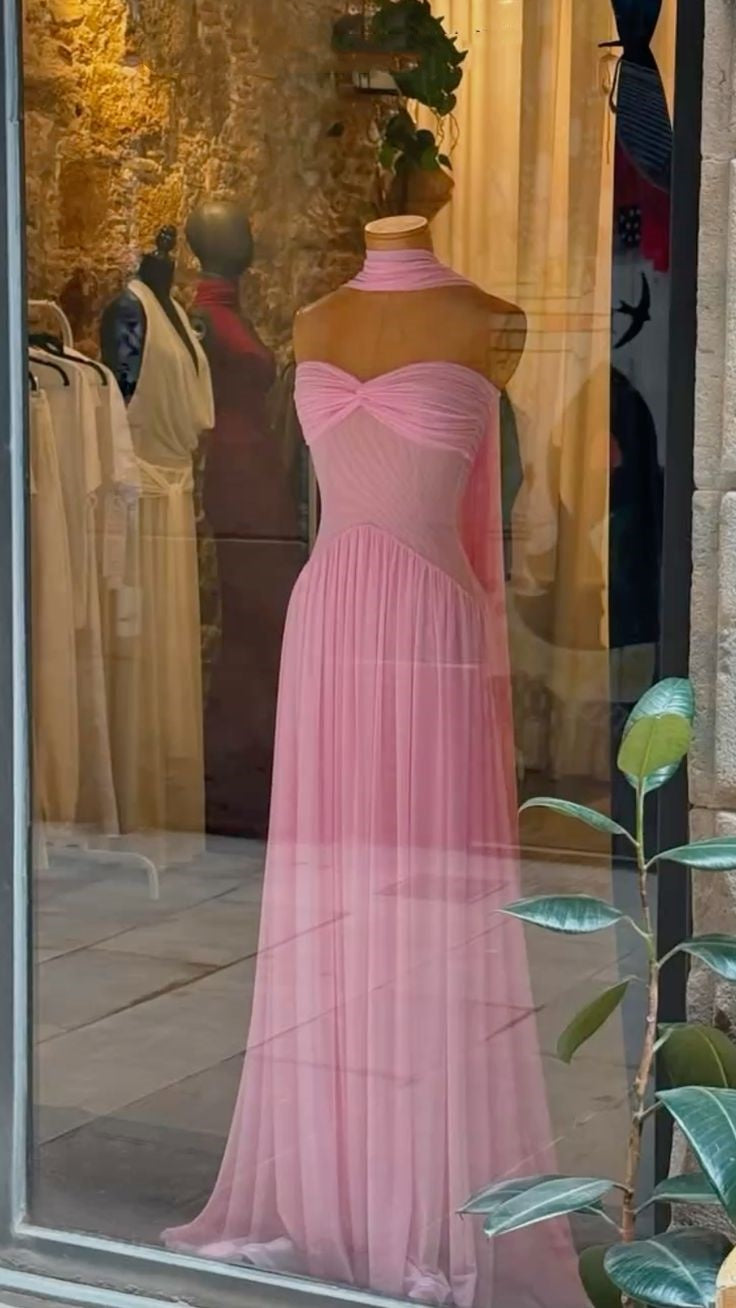 Elegant A Line Sweetheart Pink Chiffon Long Classy Prom Dress Party Dress Summer 20Th Birthday Outfits 18Th Birthday Dress Main image