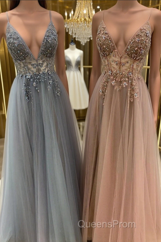 Elegant A line tulle lace long Evening Prom Dress, tulle formal Dress Main image