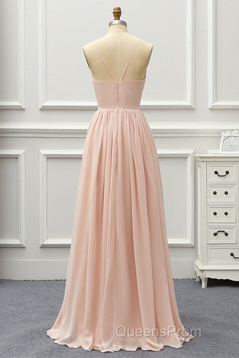 Elegant A Line V Neck Pink Long Evening Prom Dress, Pink Formal Graduation Evening Dress Secondary image