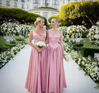Elegant A Line V Neckline Bridesmaid Dress Floor-Length Satin Long Pink Classy Evening Dress Classy Prom Dress