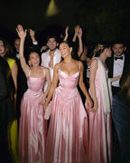 Elegant A Line V Neckline Bridesmaid Dress Floor-Length Satin Long Pink Classy Evening Dress Classy Prom Dress