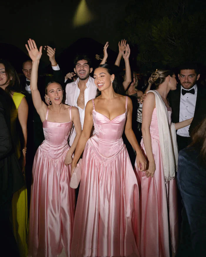 Elegant A Line V Neckline Bridesmaid Dress Floor-Length Satin Long Pink Classy Evening Dress Classy Prom Dress