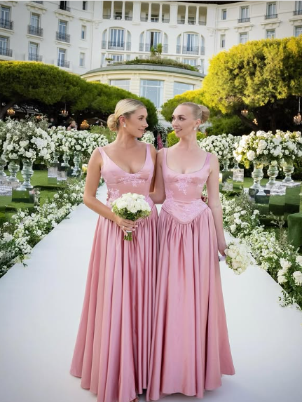 Elegant A Line V Neckline Floor-Length Satin Long Pink Classy Evening Dress Classy Prom Dress