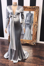 Elegant Adjustable V-Neck Long Sleevess Mermaid Pregnant Formal Dresses
