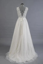 Elegant And Noble A-Shaped V-Neck Belt With Stickers For Beach And Floor Length Wedding Dress
