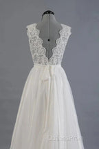 Elegant And Noble A-Shaped V-Neck Belt With Stickers For Beach And Floor Length Wedding Dress