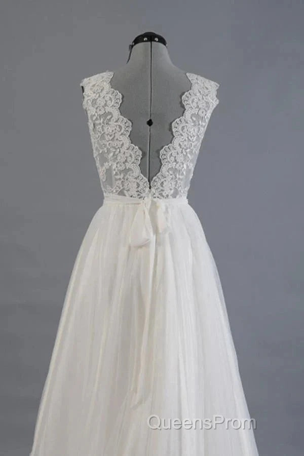 Elegant And Noble A-Shaped V-Neck Belt With Stickers For Beach And Floor Length Wedding Dress