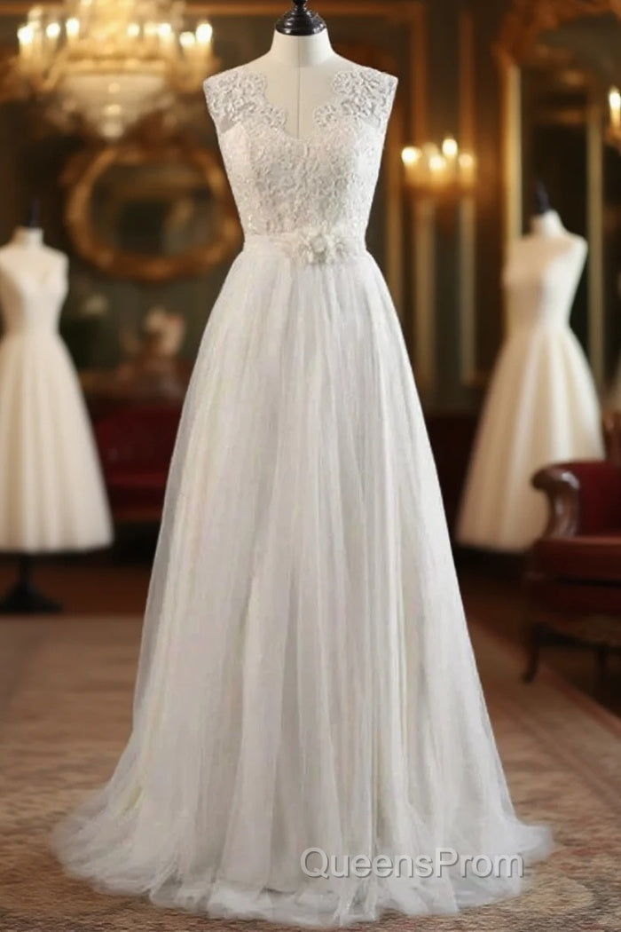 Elegant And Noble A-Shaped V-Neck Belt With Stickers For Beach And Floor Length Wedding Dress