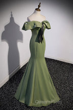 Elegant And Noble Clover Green Off The Shoulder Sleeveless Fishtail Evening Dress With Clover Green Off The Back Strap And Ground Length Evening Prom Dress