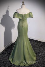 Elegant And Noble Clover Green Off The Shoulder Sleeveless Fishtail Evening Dress With Clover Green Off The Back Strap And Ground Length Evening Prom Dress