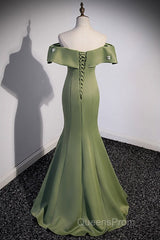 Elegant And Noble Clover Green Off The Shoulder Sleeveless Fishtail Evening Dress With Clover Green Off The Back Strap And Ground Length Evening Prom Dress