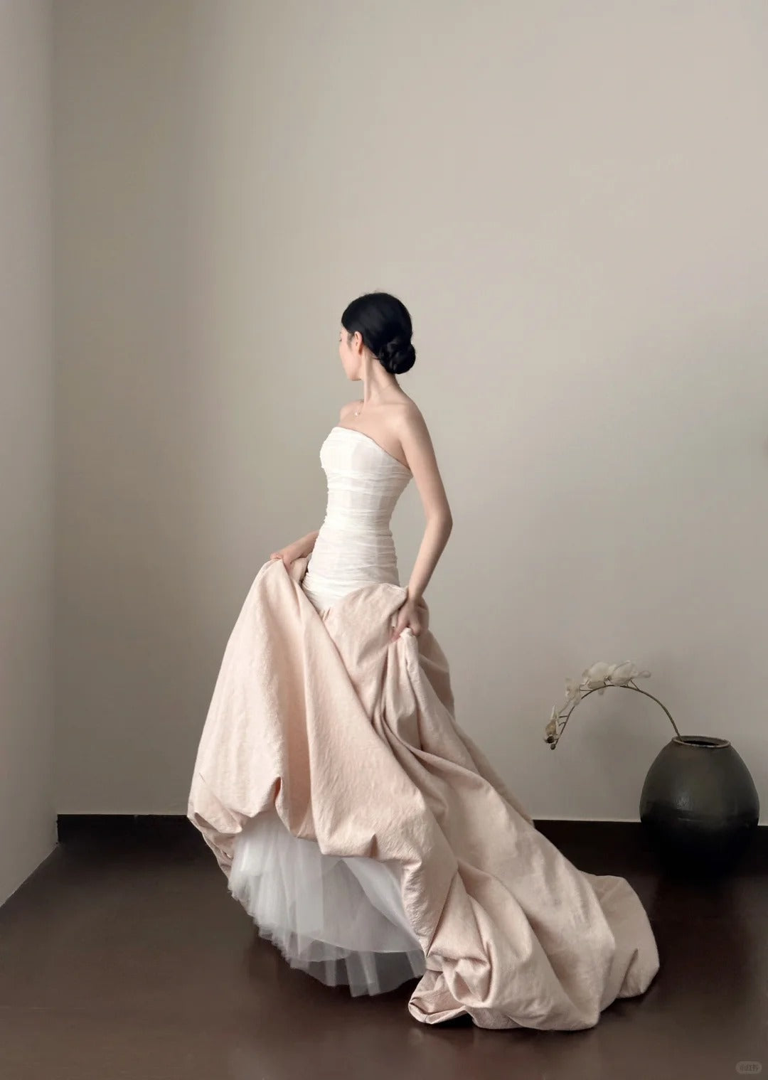 Elegant And Retro Pink And White Irregular Tulle Long Classy Prom Dress Wedding DressP4026