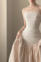Elegant And Retro Pink And White Irregular Tulle Long Classy Prom Dress Wedding DressP4026